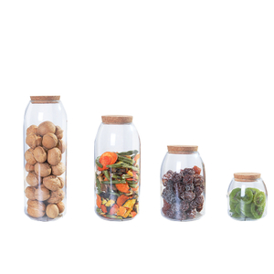 Modern Design Eco-friendly Cork Lid Glass Tall Bottles Kitchen Storage Clear Glass Jars Containers
