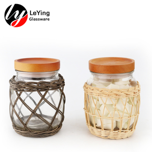 1000ML New Design With Rattan Cover Glass Storage Jar With Wooden Lid