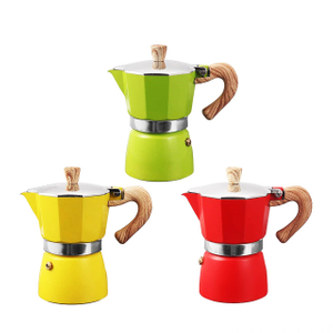 Customized Classical Aluminum Moka Pot Household Wood Grain Handle Manual Espresso Stovetop Italian Moka Coffee Pot